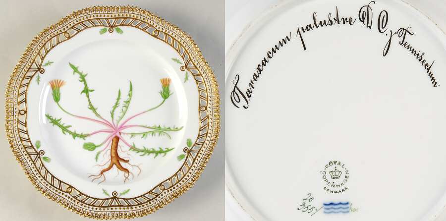 Flora Danica (1961 To Current) 9" Pierced Luncheon Plate/Fruit Std-Taraxacum Pa