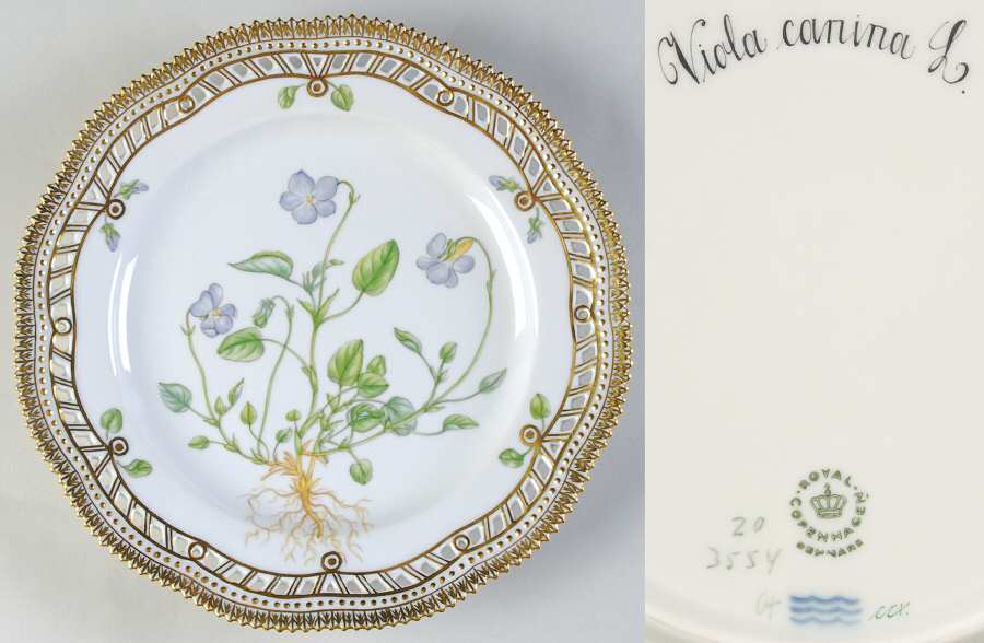 Flora Danica (1961 To Current) 9" Pierced Luncheon Plate/Fruit Std-Viola canina L