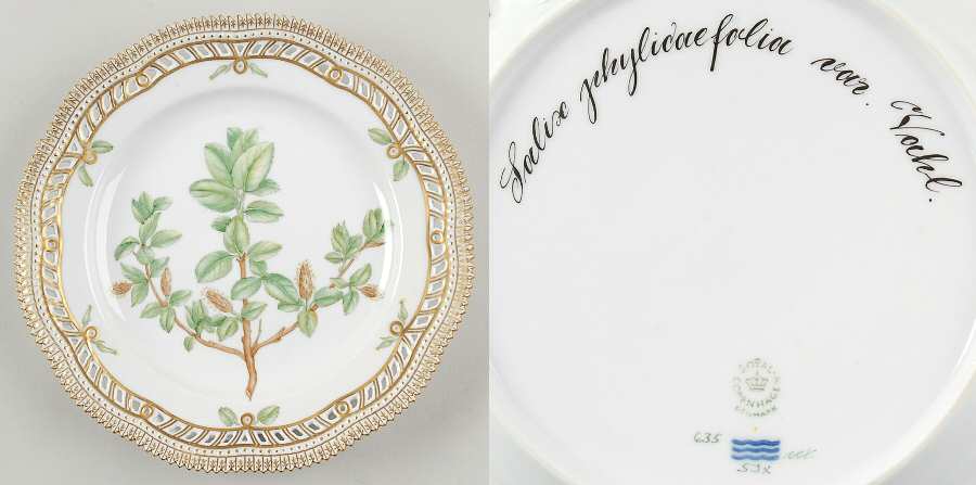 Flora Danica (1961 To Current) 9" Pierced Luncheon Plate/Fruit Std-Salix phylica