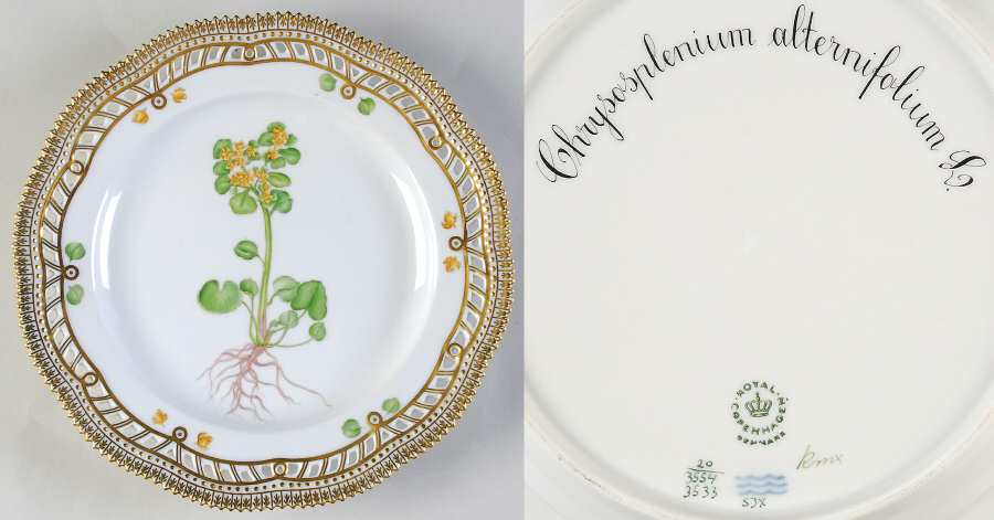 Flora Danica (1961 To Current) 9" Pierced Luncheon Plate/Fruit Std-Chrysosplenium
