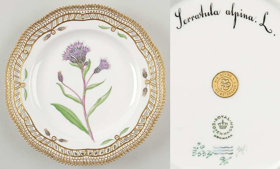 Flora Danica (1961 To Current) 9" Pierced Luncheon Plate/Fruit Std-Serratula alpi