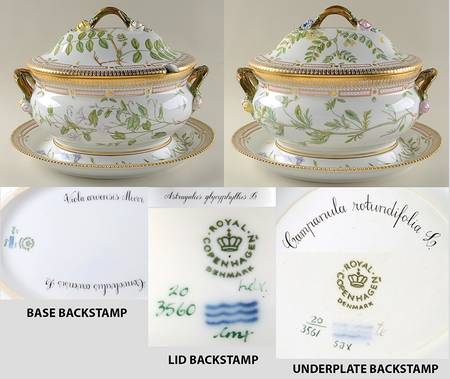 Flora Danica (1961 To Current) 5 Qt Oval Tureen & Lid-Conv Viola, Astr, Campul