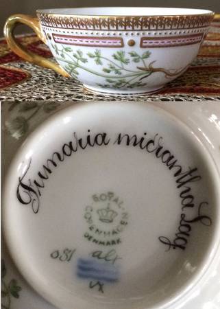 Flora Danica (1961 To Current) Flat Tea Cup & Saucer Set-Fumeria micrantha Lag.