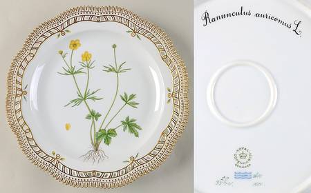 Flora Danica (1961 To Current) 11" Round Pierced Platter-Ranunculus auricornus L