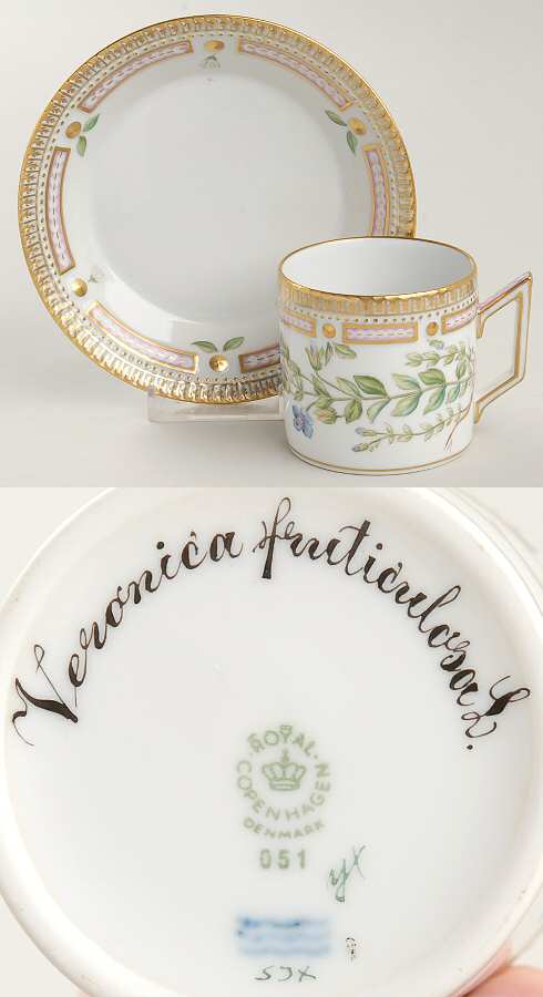 Flora Danica (1961 To Current) Chocolate Cup & Smooth Saucer-Veronica fruticulosa