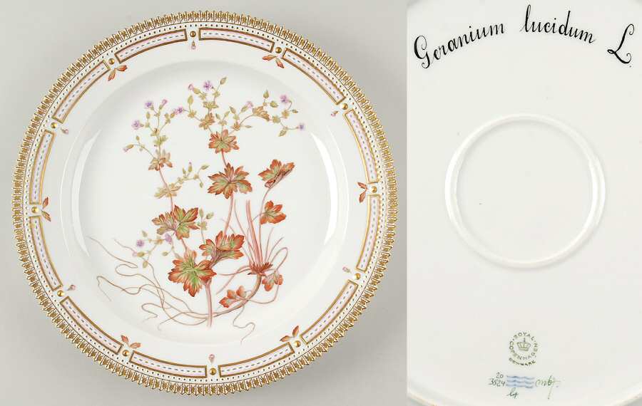 Flora Danica (1961 To Current) 13" Round Platter-Geranium lucidum L