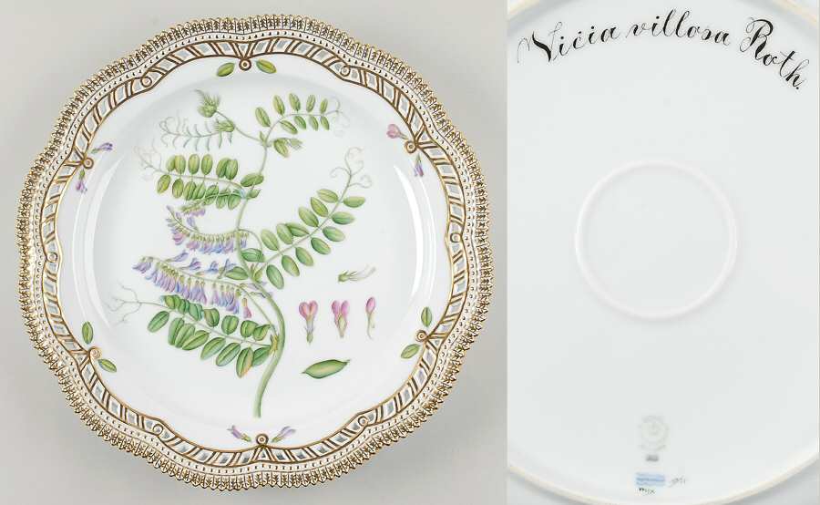 Flora Danica (1961 To Current) 13" Round Pierced Platter-Vicia villosa Roth