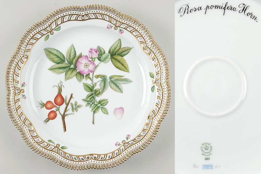Flora Danica (1961 To Current) 13" Round Pierced Platter-Rosa pomifera Herm