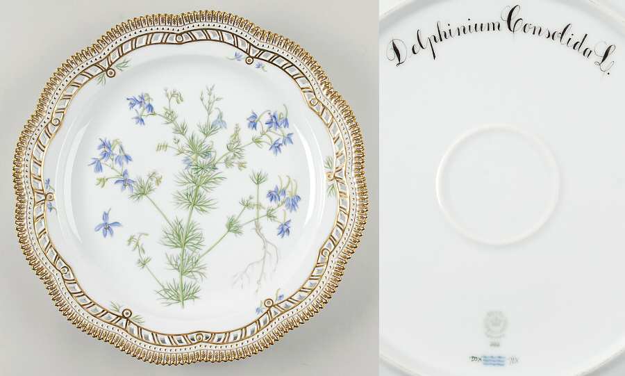 Flora Danica (1961 To Current) 13" Round Pierced Platter-Delphinium Consolida L