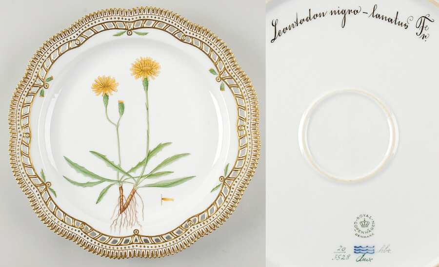 Flora Danica (1961 To Current) 13" Round Pierced Platter-Leontodon nigro-lanatus