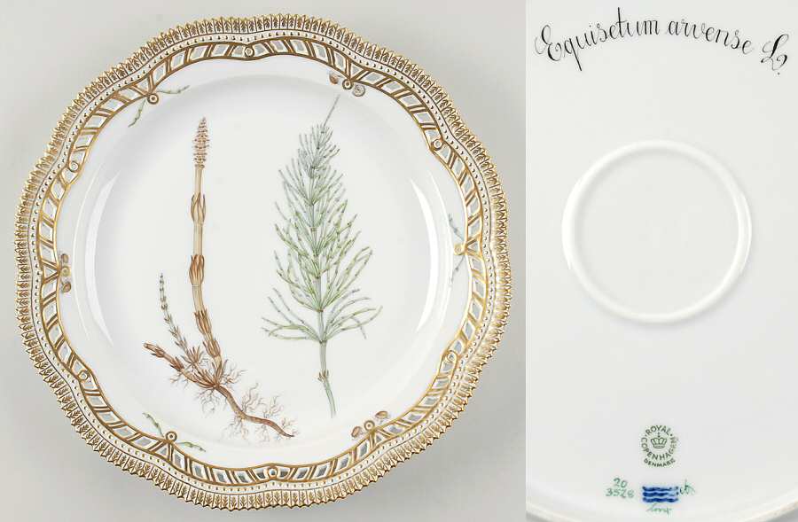 Flora Danica (1961 To Current) 13" Round Pierced Platter-Equisetum arvense L