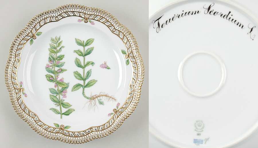 Flora Danica (1961 To Current) 11" Round Pierced Platter-Teucrium Scordium L