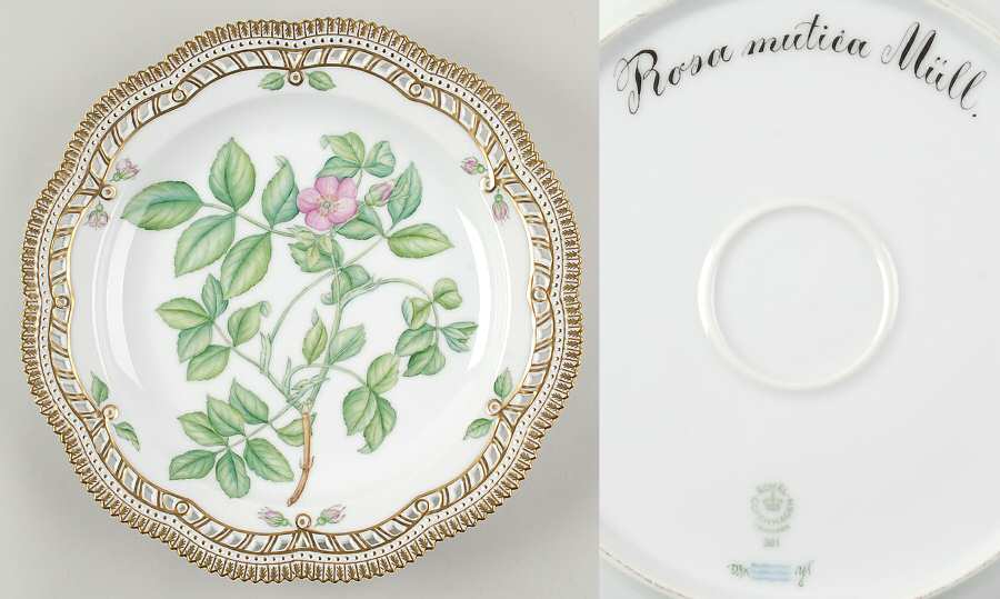 Flora Danica (1961 To Current) 11" Round Pierced Platter-Rosa mutica Mull