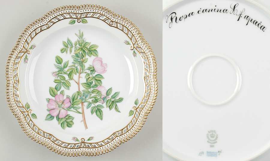 Flora Danica (1961 To Current) 11" Round Pierced Platter-Rosa canina L f opaca