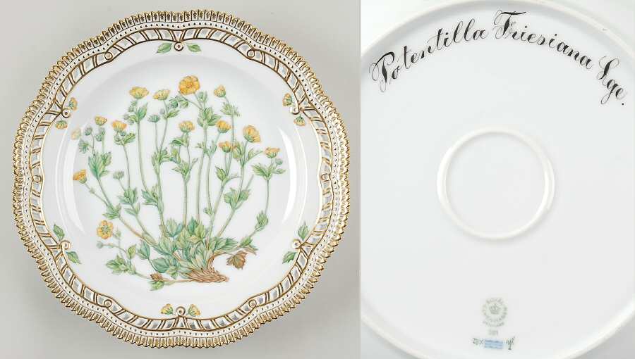 Flora Danica (1961 To Current) 11" Round Pierced Platter-Potentilla Friesiana Lge