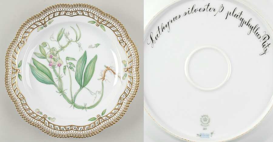 Flora Danica (1961 To Current) 11" Round Pierced Platter-Lathyrus silvester B pla