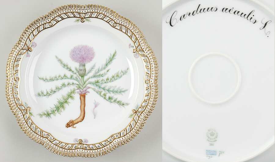 Flora Danica (1961 To Current) 11" Round Pierced Platter-Carduus acaulis L