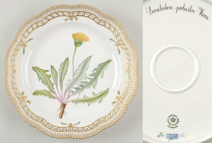 Flora Danica (1961 To Current) 11" Round Pierced Platter-Leontodon palustre Horn