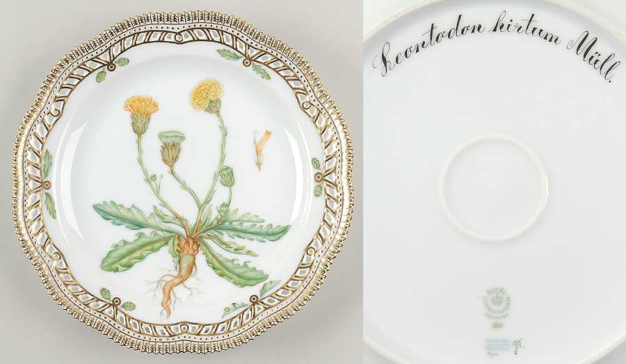 Flora Danica (1961 To Current) 10" Round Pierced Platter-Leontodon hirtum Mull