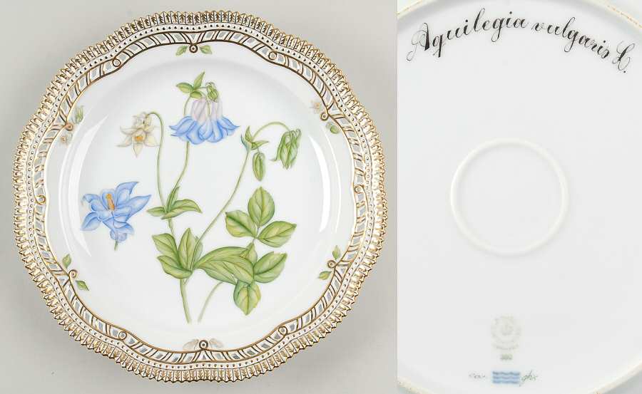 Flora Danica (1961 To Current) 10" Round Pierced Platter-Aquilegia vulgaris L