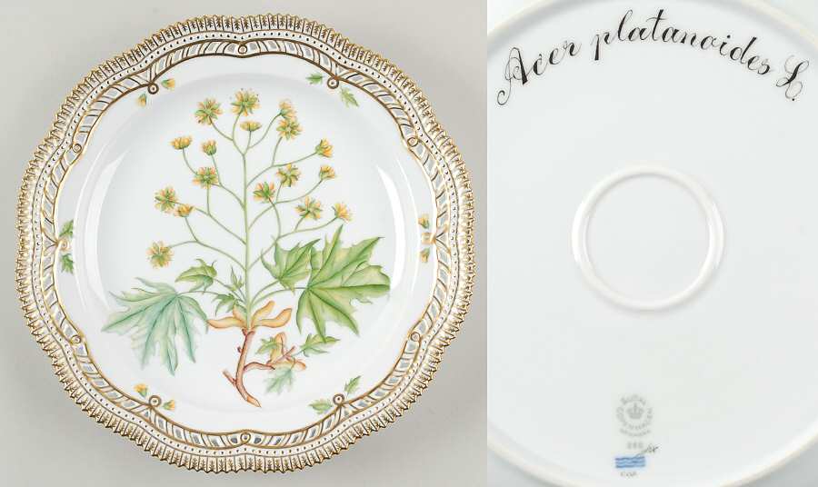 Flora Danica (1961 To Current) 10" Round Pierced Platter-Acer platanoides L
