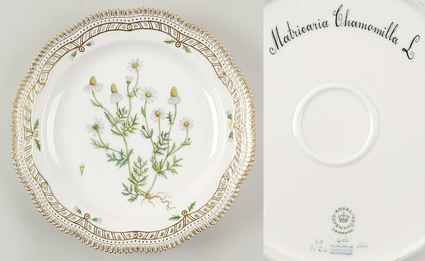 Flora Danica (1961 To Current) 10" Round Pierced Platter-Matricaria Chamomilla L