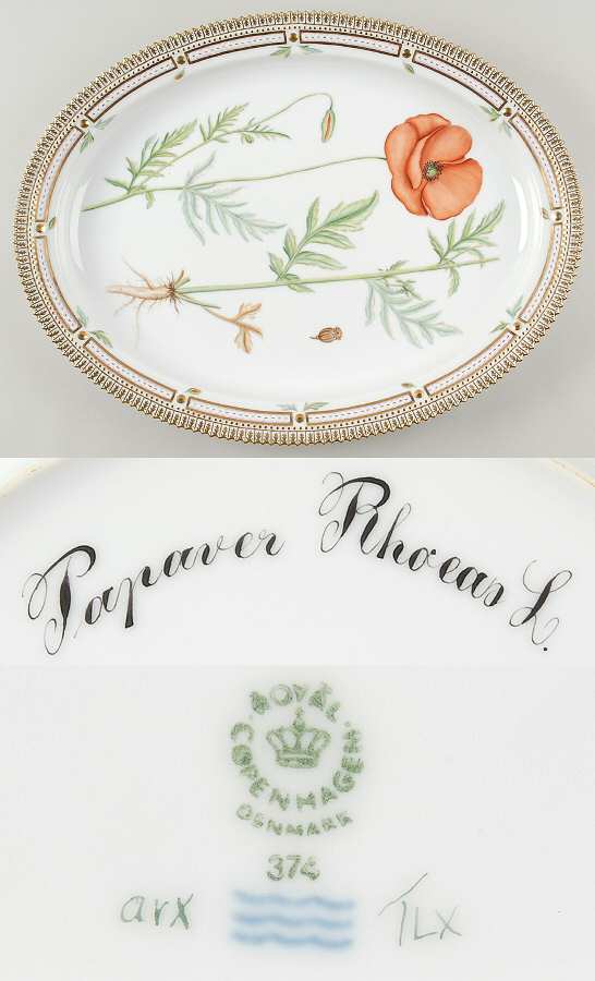 Flora Danica (1961 To Current) 18" Oval Serving Platter-Papaver Rhoeas L