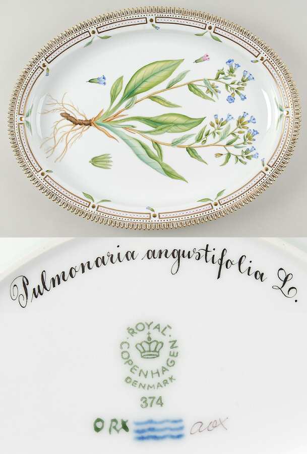 Flora Danica (1961 To Current) 18" Oval Serving Platter-Pulmonaria angustifolia L