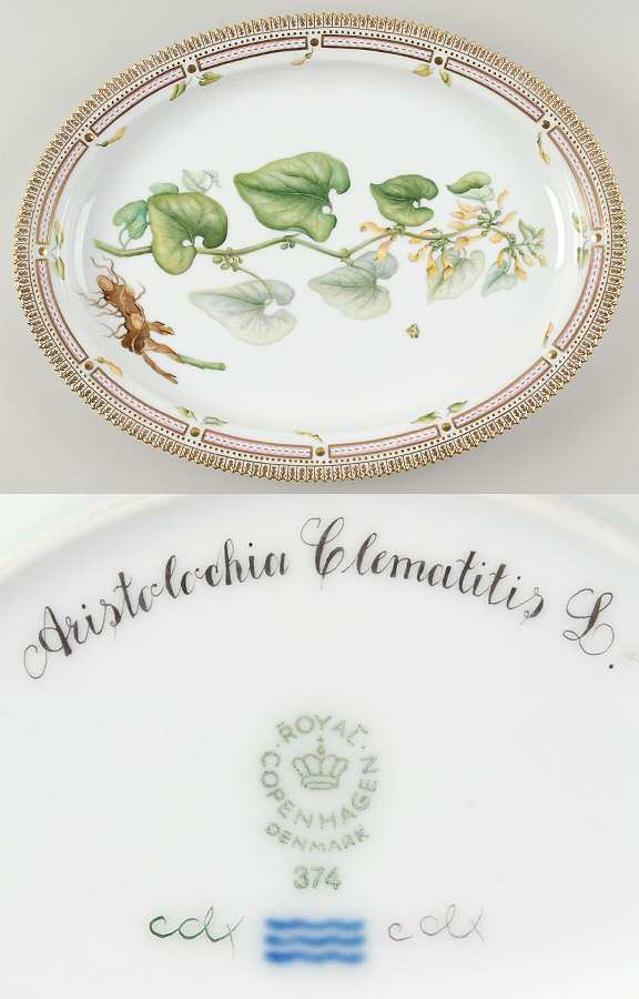 Flora Danica (1961 To Current) 18" Oval Serving Platter-Aristolochia Clematitis L