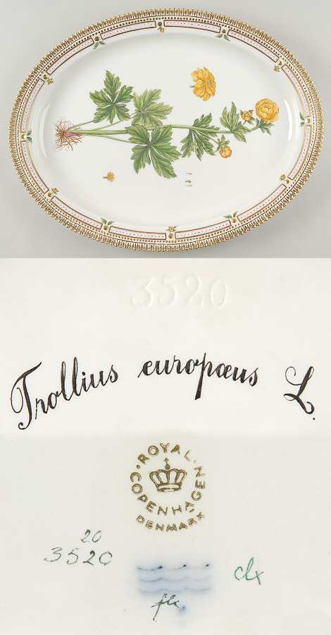 Flora Danica (1961 To Current) 18" Oval Serving Platter-Trollius europaeus L