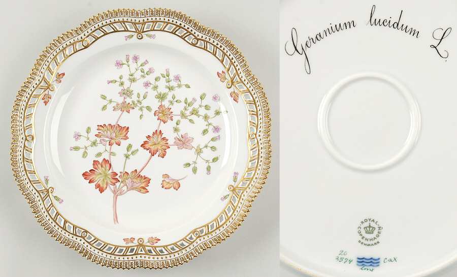 Flora Danica (1961 To Current) 11" Round Pierced Platter-Geranium lucidum L