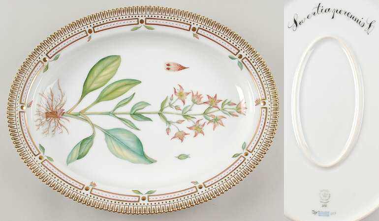 Flora Danica (1961 To Current) 14" Oval Serving Platter-Swertia perennis L.