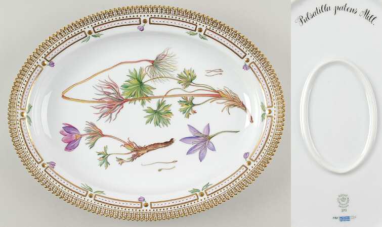 Flora Danica (1961 To Current) 14" Oval Serving Platter-Pulsatilla patens Mill