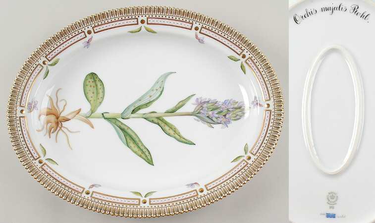 Flora Danica (1961 To Current) 14" Oval Serving Platter-Orchis majalis Rchb