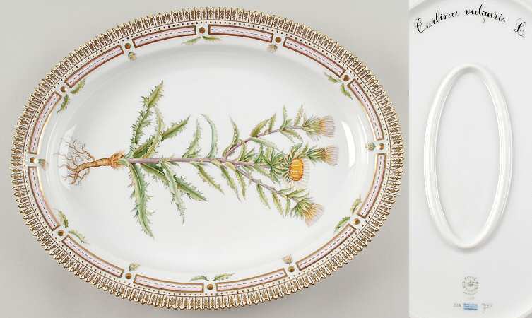 Flora Danica (1961 To Current) 14" Oval Serving Platter-Carlina vulgaris L