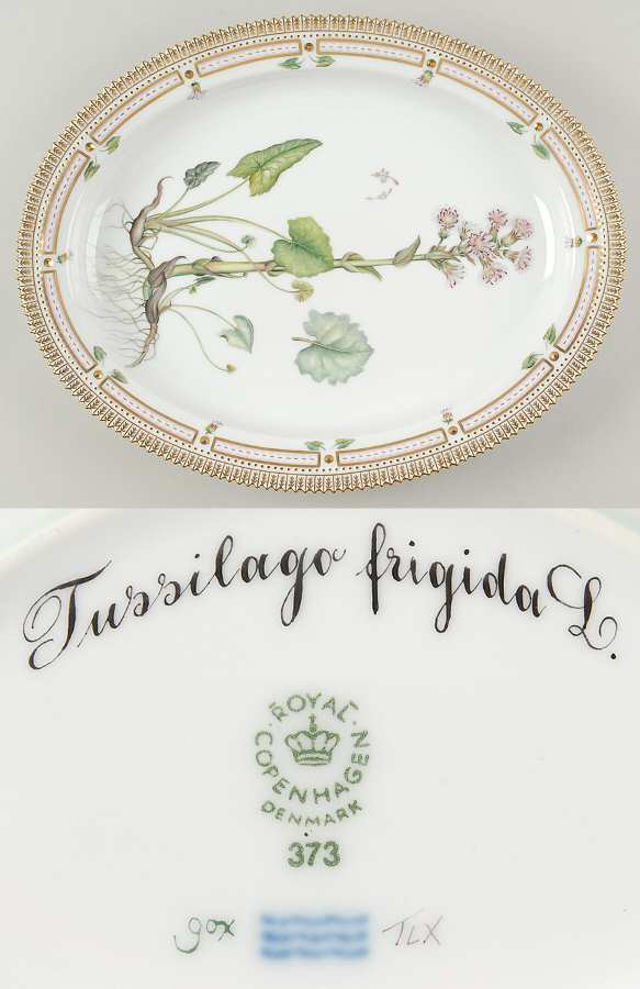 Flora Danica (1961 To Current) 15" Oval Serving Platter-Tussilago frigida L