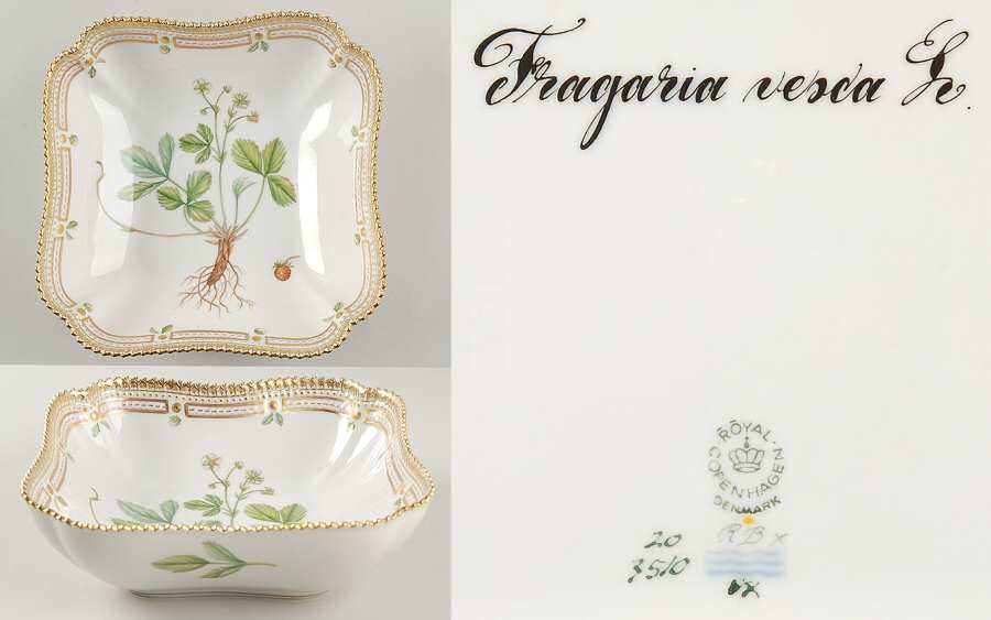 Flora Danica (1961 To Current) 8" Square Salad Serving Bowl-Fragaria vesca L