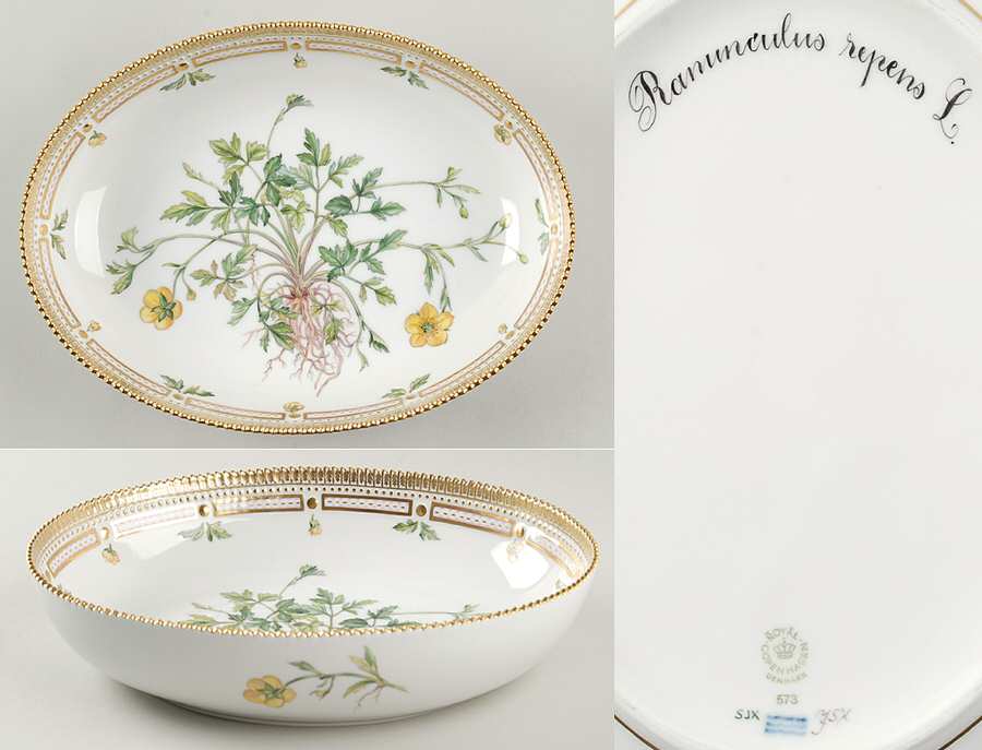 Flora Danica (1961 To Current) 10" Oval Salad Serving Bowl-Ranunculus repens L