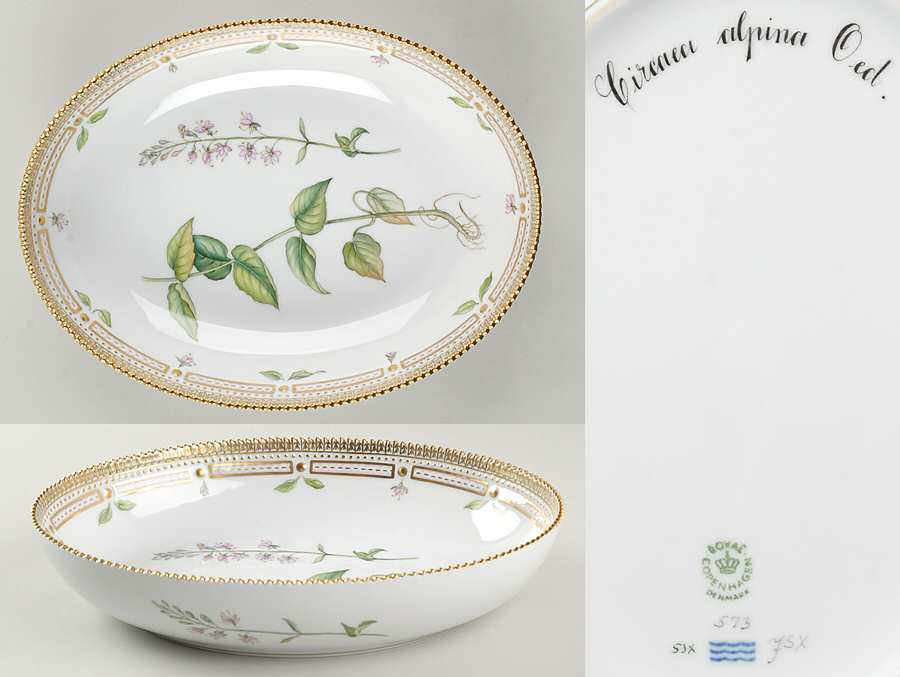 Flora Danica (1961 To Current) 10" Oval Salad Serving Bowl-Circaea alpina Oed