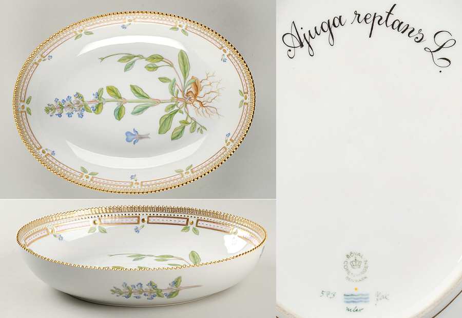 Flora Danica (1961 To Current) 10" Oval Salad Serving Bowl-Ajuga reptans L