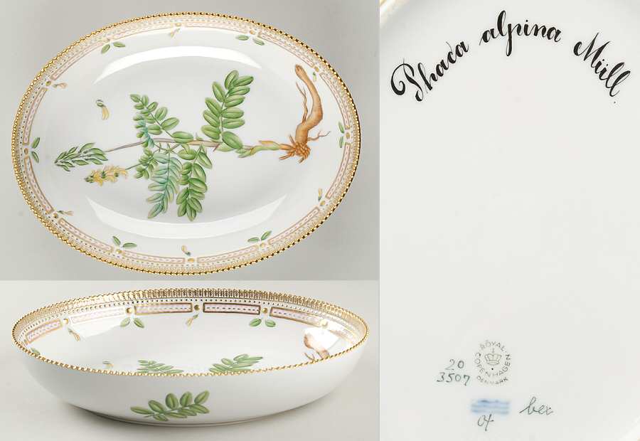 Flora Danica (1961 To Current) 10" Oval Salad Serving Bowl-Phaca alpina Mull