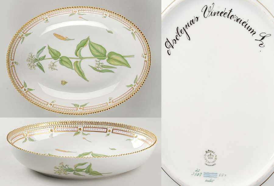 Flora Danica (1961 To Current) 10" Oval Salad Serving Bowl-Asclepias Vincetoxicum