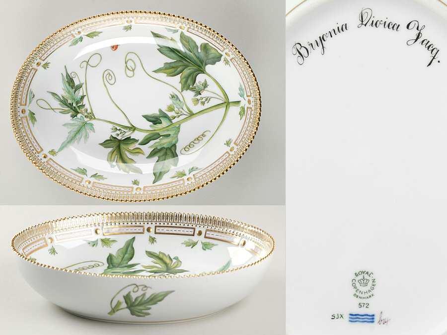 Flora Danica (1961 To Current) 9" Oval Salad Serving Bowl-Bryonia Dioica Jacq