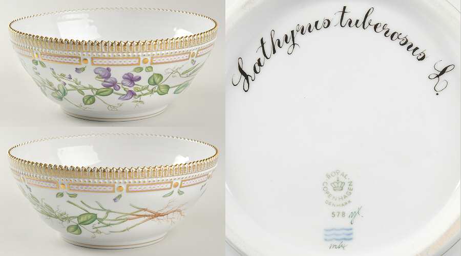 Flora Danica (1961 To Current) 9" Tapered Salad Serving Bowl-Lathyrus tuberosus