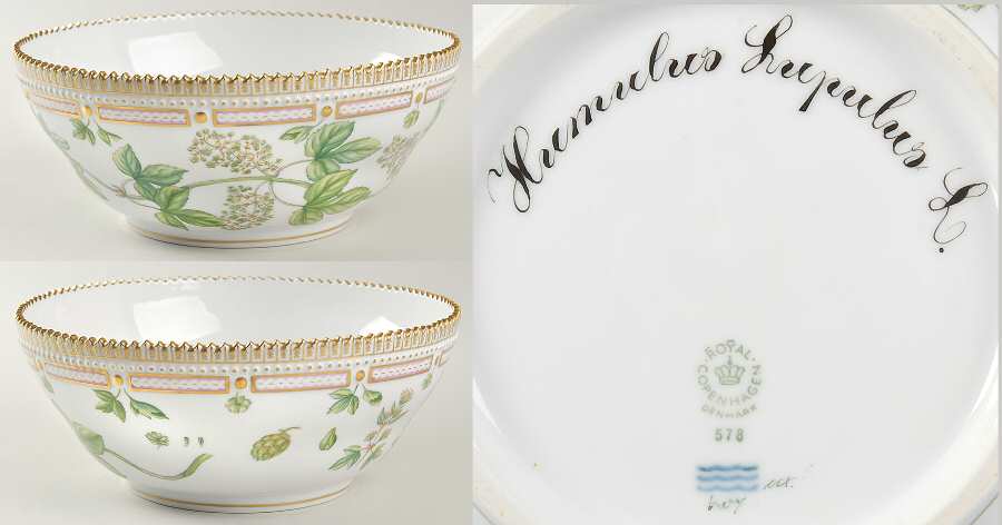 Flora Danica (1961 To Current) 9" Tapered Salad Serving Bowl-Humulus Lupulus L