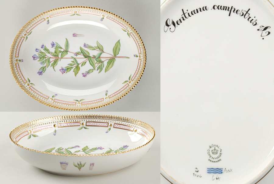 Flora Danica (1961 To Current) 9" Oval Salad Serving Bowl-Gentiana campestris L
