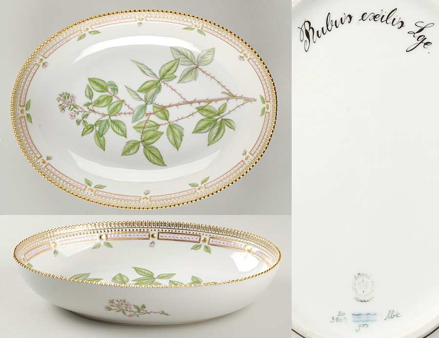 Flora Danica (1961 To Current) 10" Oval Salad Serving Bowl-Rubus exilis Lge
