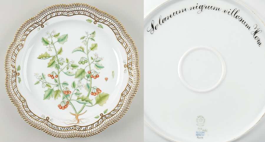 Flora Danica (1961 To Current) 13" Round Pierced Platter-Solanum nigrum villosum