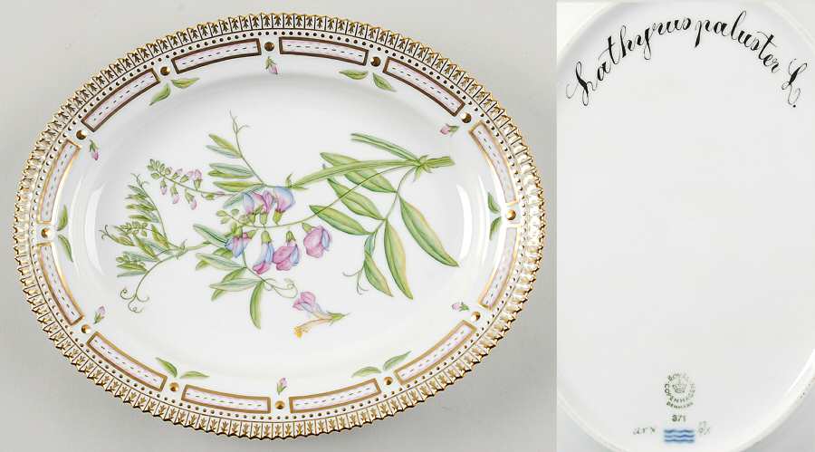 Flora Danica (1961 To Current) 9" Oval Serving Platter-Lathyrus paluster L