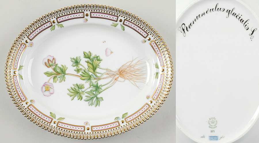 Flora Danica (1961 To Current) 9" Oval Serving Platter-Ranunculus glacialis L